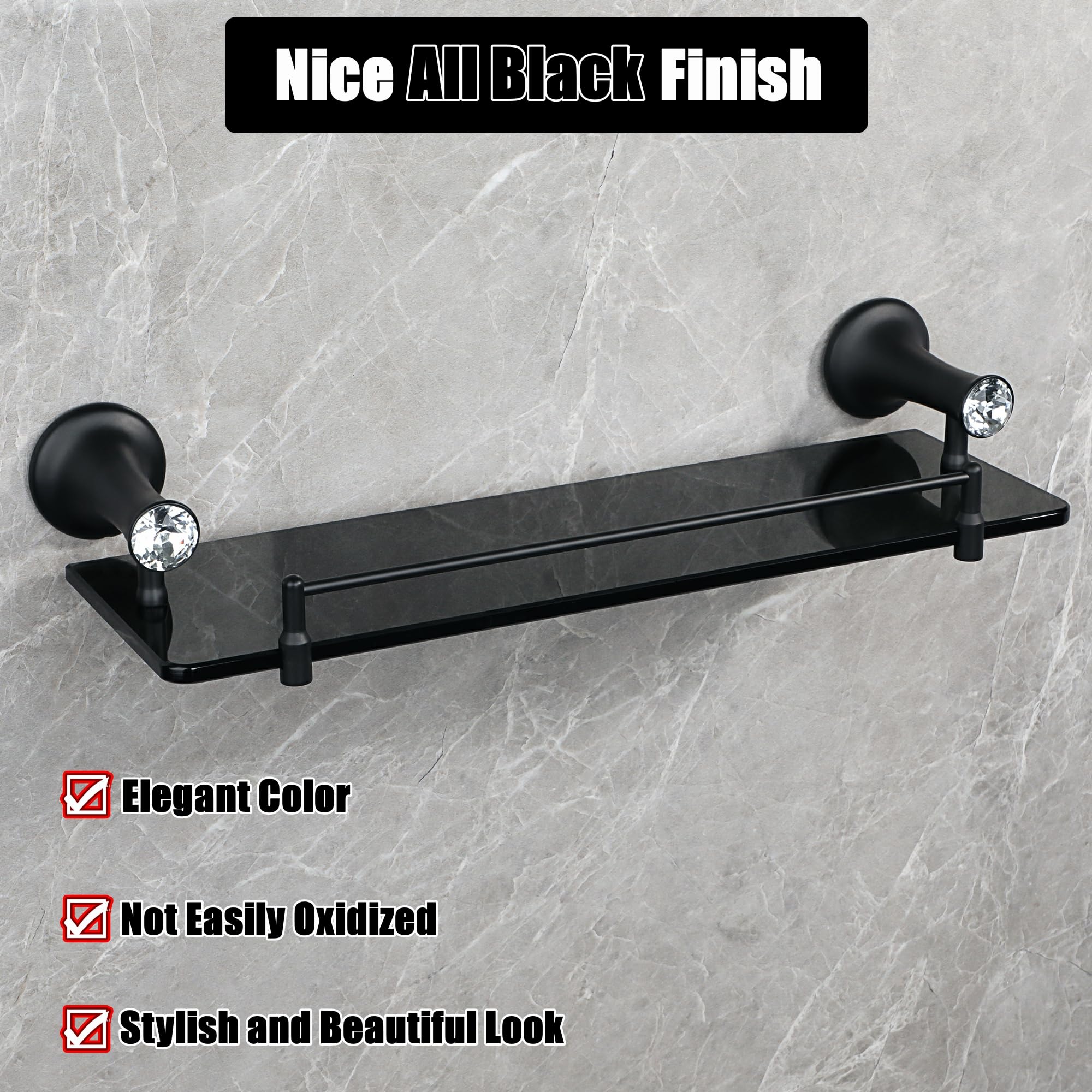 Alise Glass Shelf Bathroom Shelves With Guard Rail,Wall Mount Floating Shelves For Bathroom,Tempered Glass Shelves Rack Storage